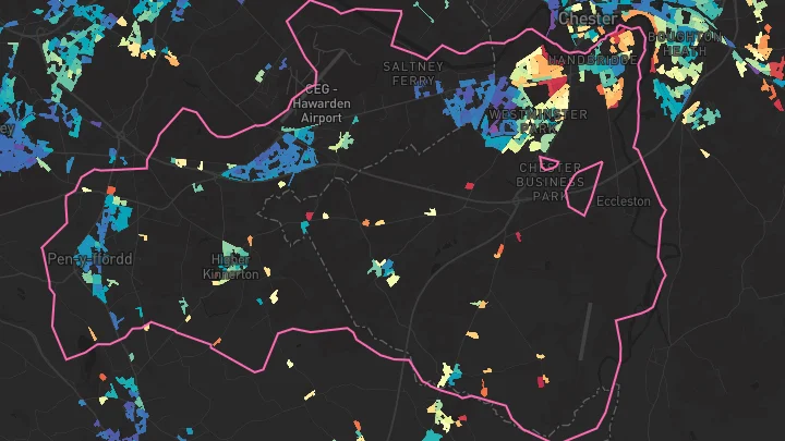 House price heatmap showing property values across Saltney