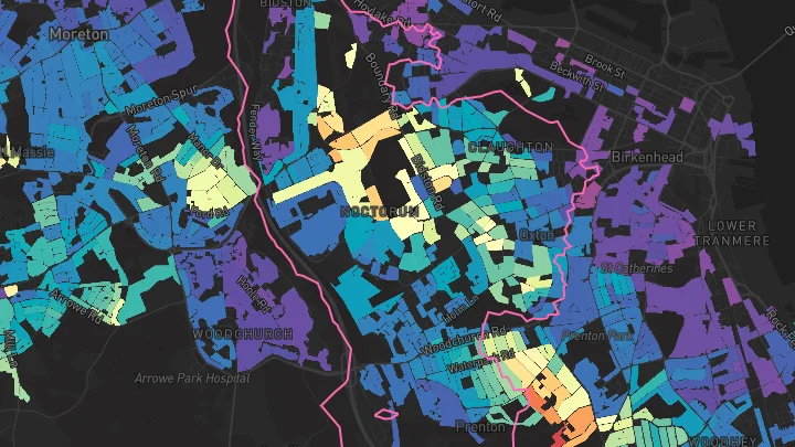 House price heatmap showing property values across Prenton