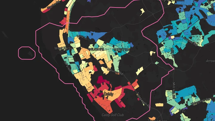 House price heatmap showing property values across West Kirby