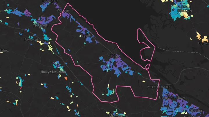 House price heatmap showing property values across Flint
