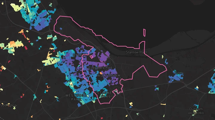 House price heatmap showing property values across Ellesmere Port