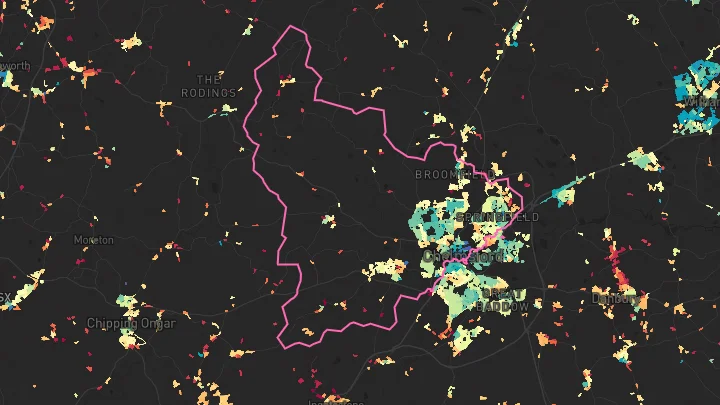 House price heatmap showing property values across Chelmsford