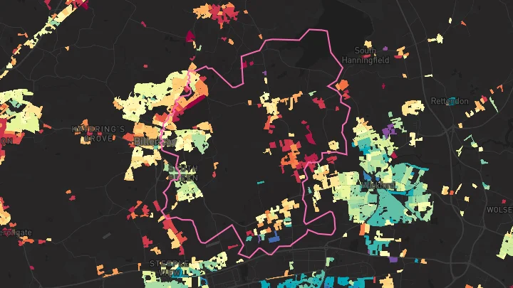 House price heatmap showing property values across Billericay