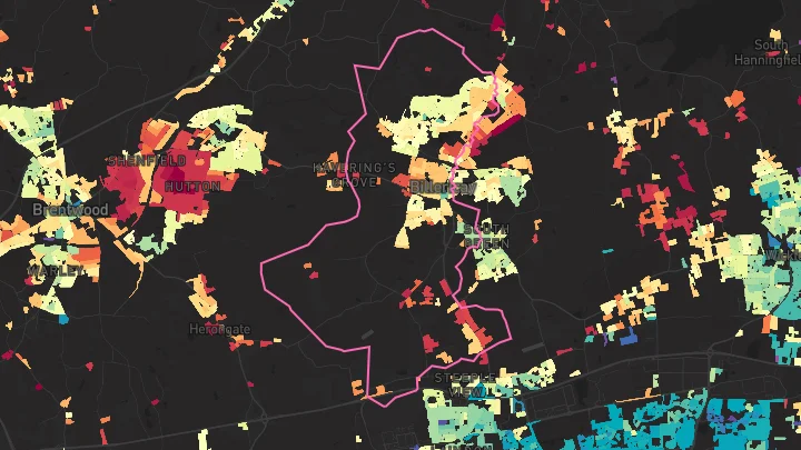 House price heatmap showing property values across Billericay