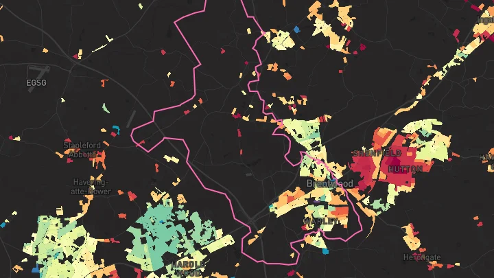 House price heatmap showing property values across Warley