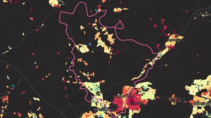 House price heatmap showing property values across Shenfield