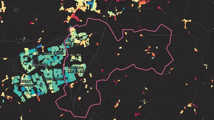 House price heatmap showing property values across Church Langley