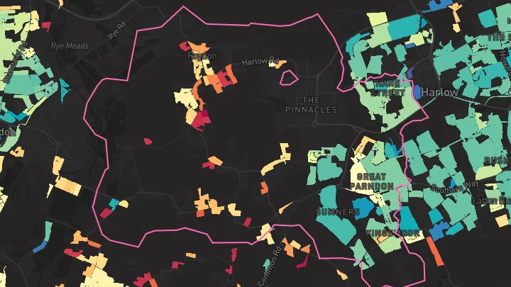 House price heatmap showing property values across Harlow