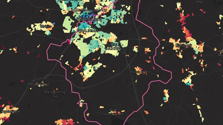 House price heatmap showing property values across Chelmsford