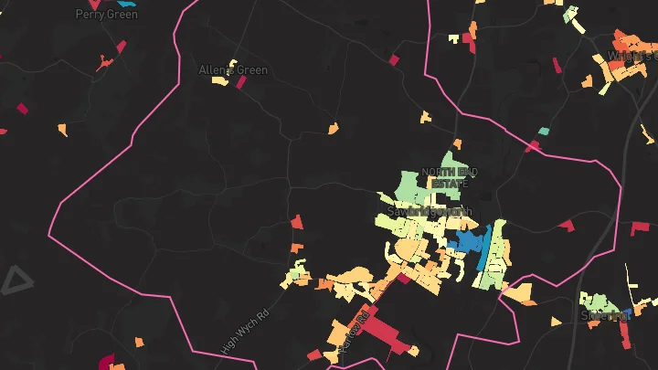 House price heatmap showing property values across Sawbridgeworth