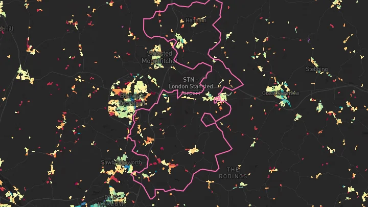 House price heatmap showing property values across Elsenham
