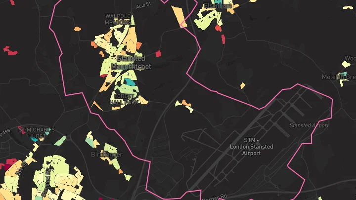 House price heatmap showing property values across Stansted
