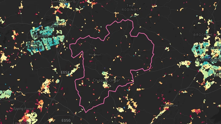 House price heatmap showing property values across Ongar