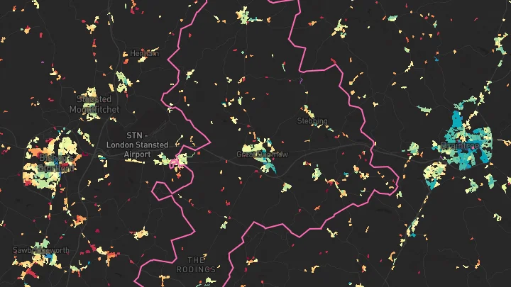 House price heatmap showing property values across Dunmow