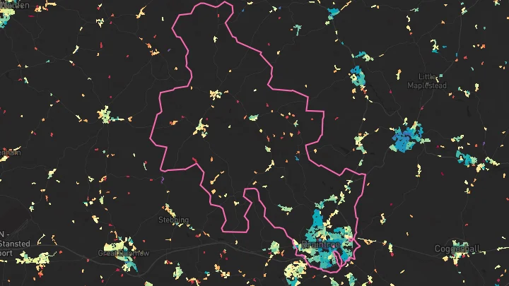 House price heatmap showing property values across Braintree