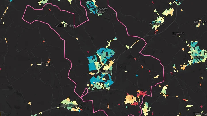 House price heatmap showing property values across Witham