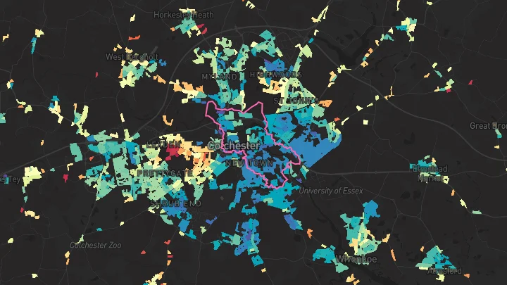 House price heatmap showing property values across Colchester