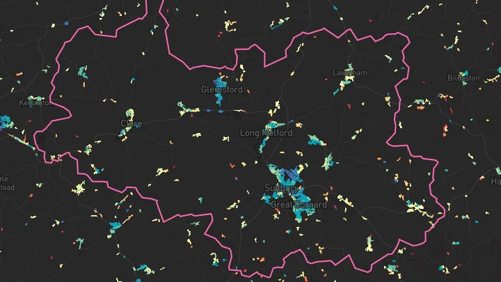 House price heatmap showing property values across Great Cornard