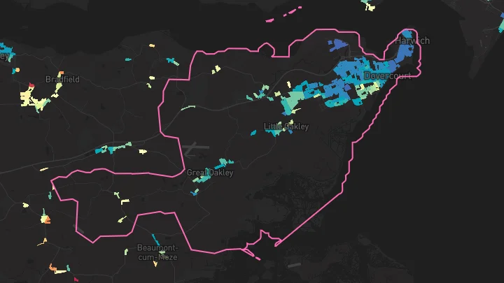 House price heatmap showing property values across Harwich