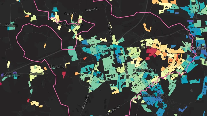House price heatmap showing property values across Stanway