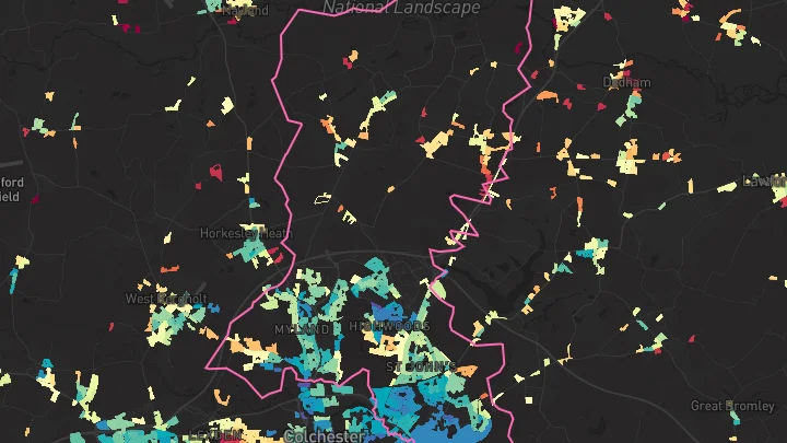 House price heatmap showing property values across Colchester