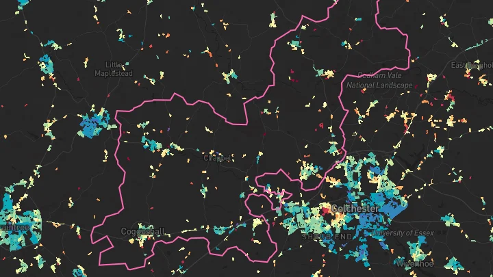 House price heatmap showing property values across Coggeshall