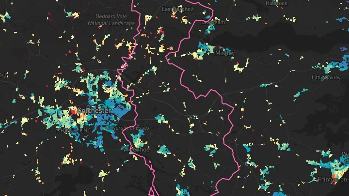 House price heatmap showing property values across Brightlingsea
