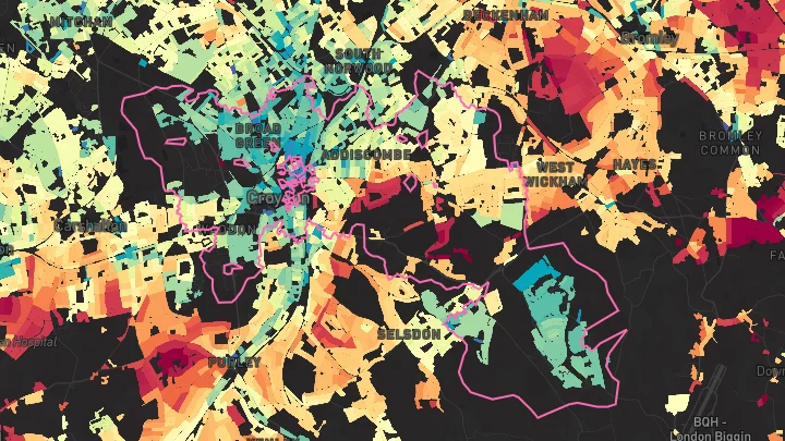 House price heatmap showing property values across Croydon