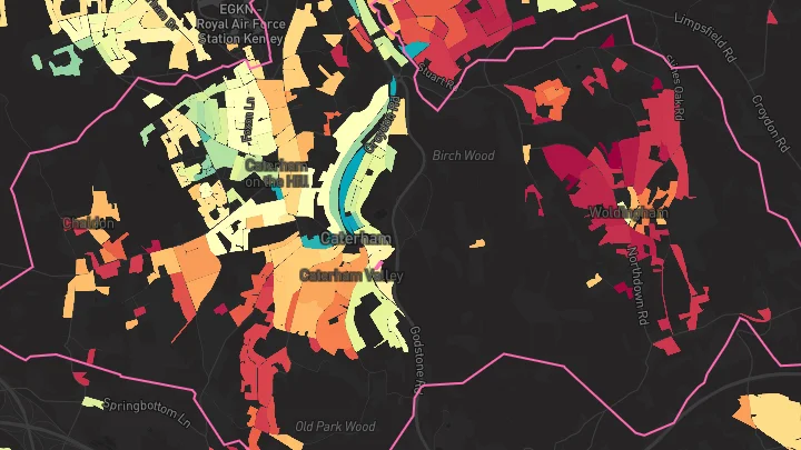 House price heatmap showing property values across Caterham