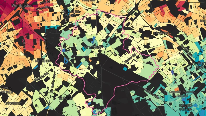 House price heatmap showing property values across Mitcham