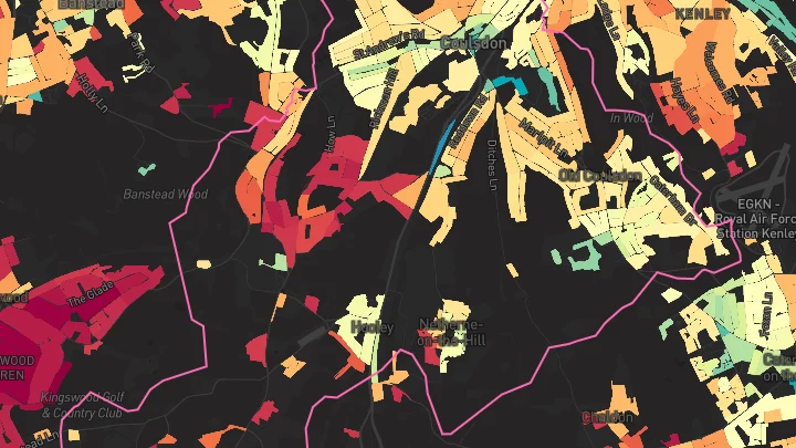 House price heatmap showing property values across Coulsdon