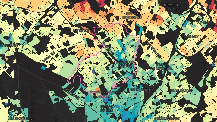 House price heatmap showing property values across Thornton Heath