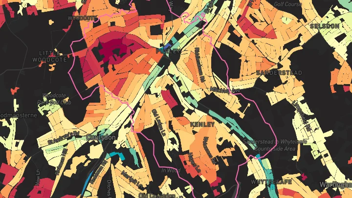 House price heatmap showing property values across Purley