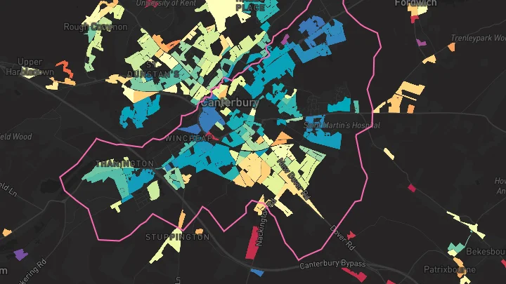 House price heatmap showing property values across Canterbury