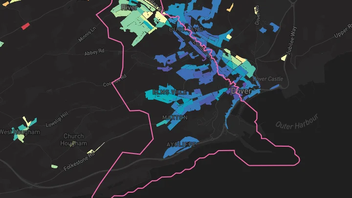 House price heatmap showing property values across Dover