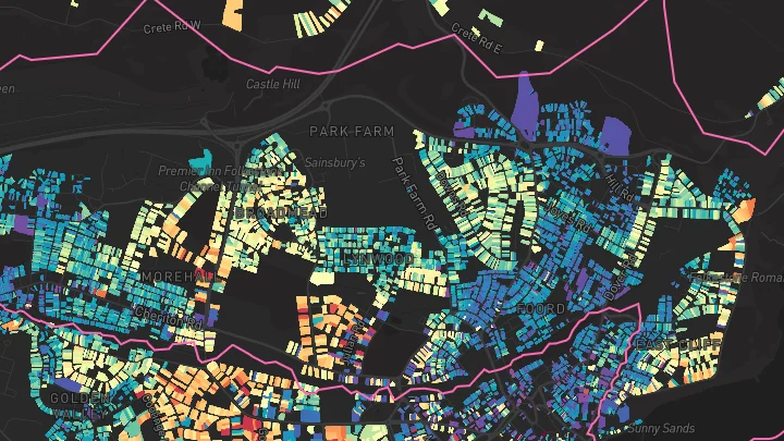 House price heatmap showing property values across Folkestone