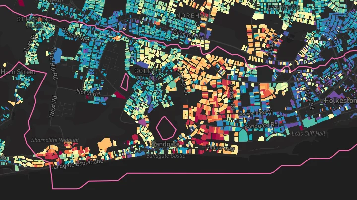 House price heatmap showing property values across Folkestone