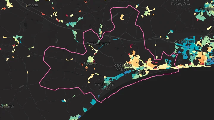 House price heatmap showing property values across Hythe