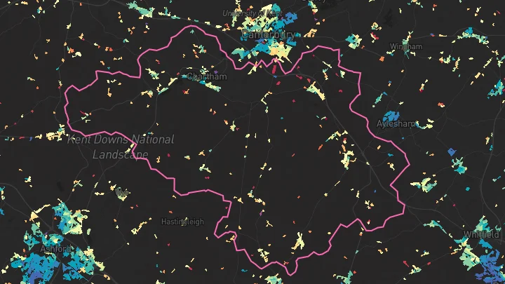 House price heatmap showing property values across Chartham