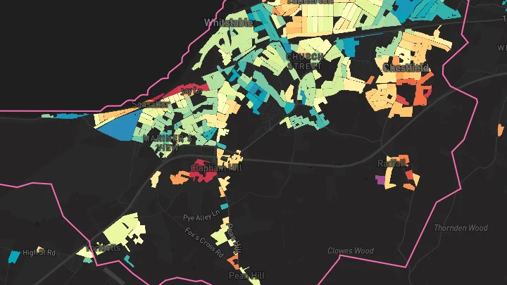 House price heatmap showing property values across Whitstable