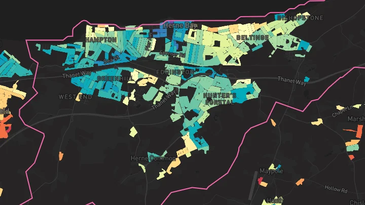House price heatmap showing property values across Herne Bay