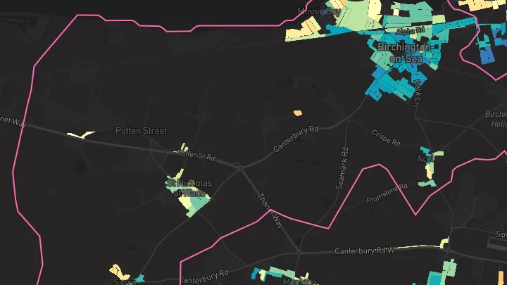 House price heatmap showing property values across Birchington