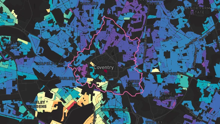 House price heatmap showing property values across Radford