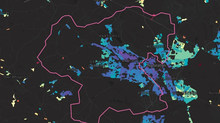 House price heatmap showing property values across Nuneaton