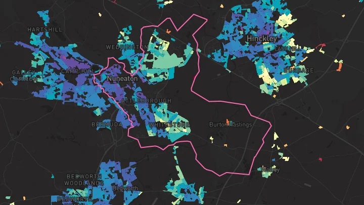 House price heatmap showing property values across Nuneaton