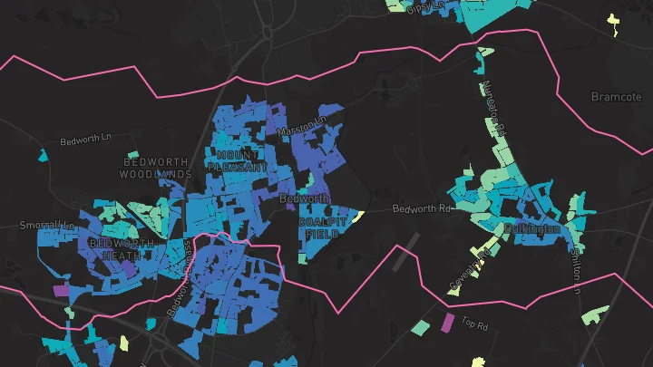 House price heatmap showing property values across Bedworth