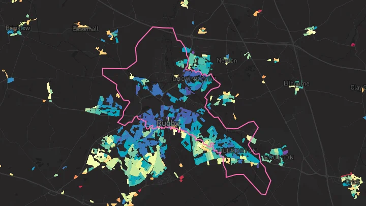 House price heatmap showing property values across Rugby
