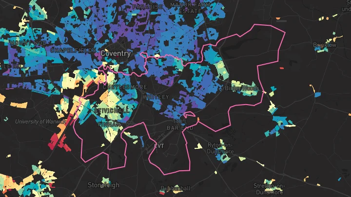 House price heatmap showing property values across Binley