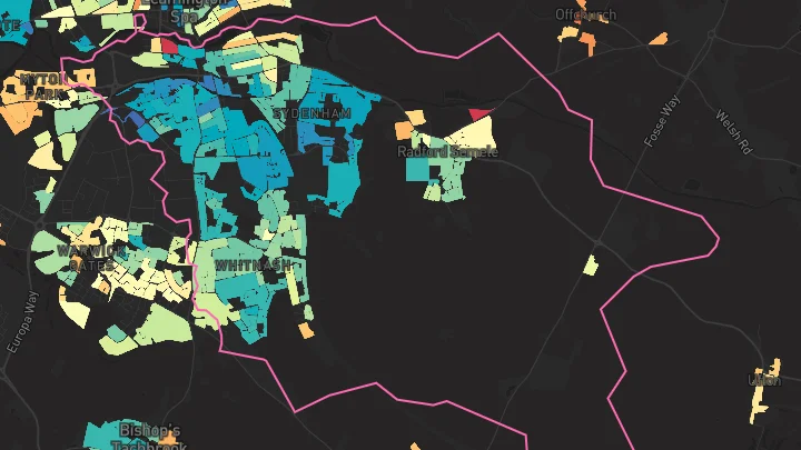 House price heatmap showing property values across Leamington Spa