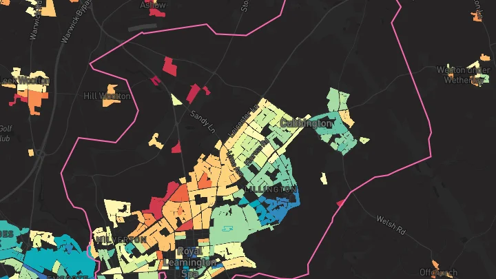 House price heatmap showing property values across Leamington Spa